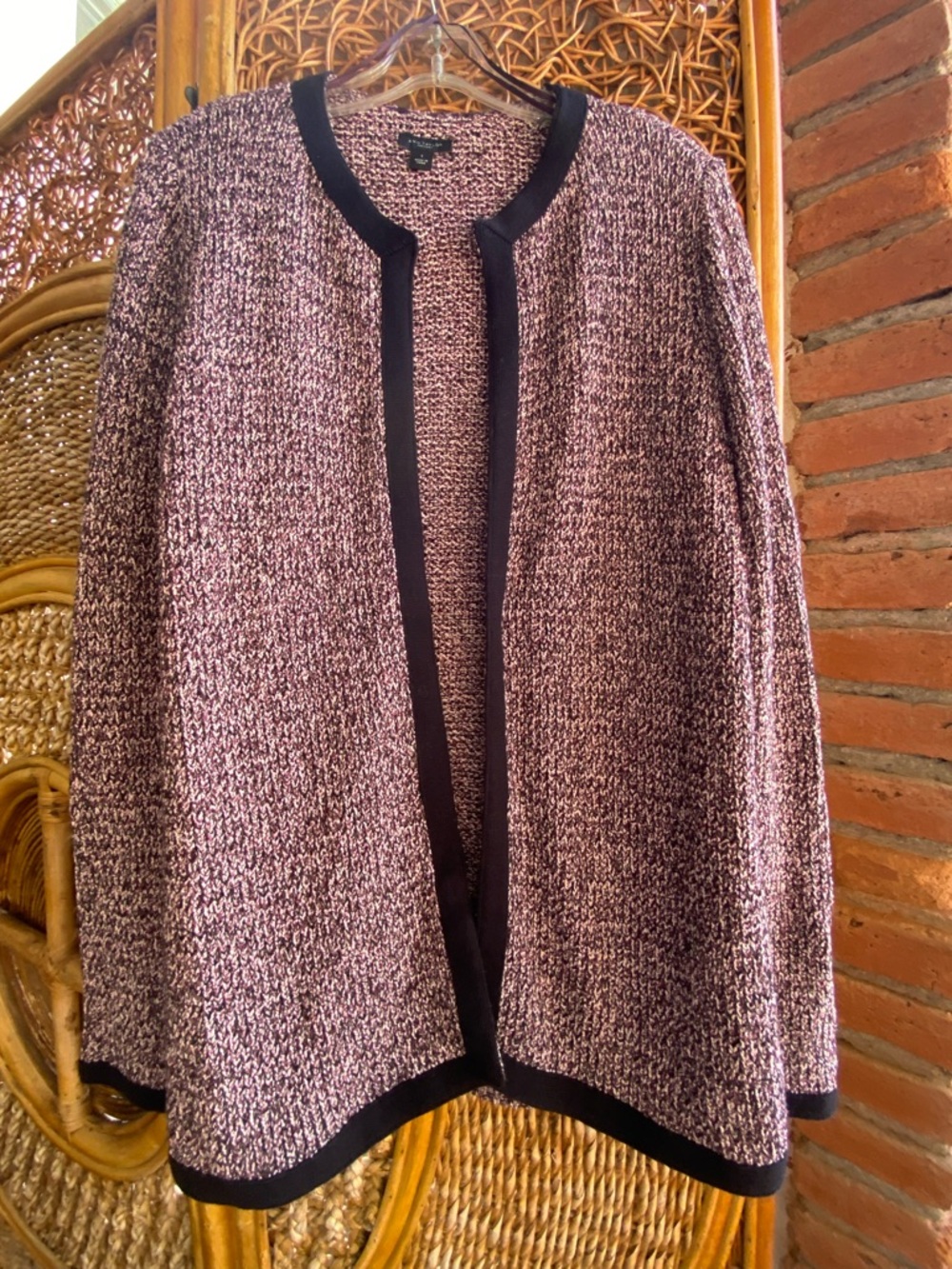 Ann Taylor Purple and Black Open-Front Knit Cardigan Sweater New Condition